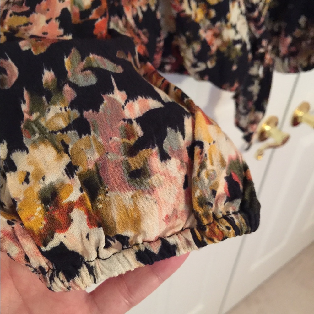 Navy blue floral mock wrap top - Picture 4 of 4